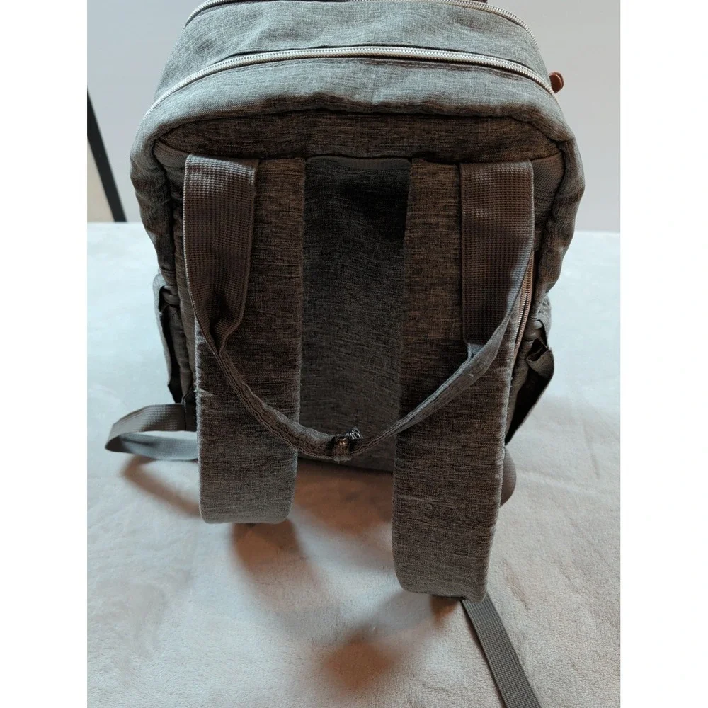 Trend Lab Gray Diaper Bag Backpack‎ Heathered Fabric Brown Trim 178-60771
